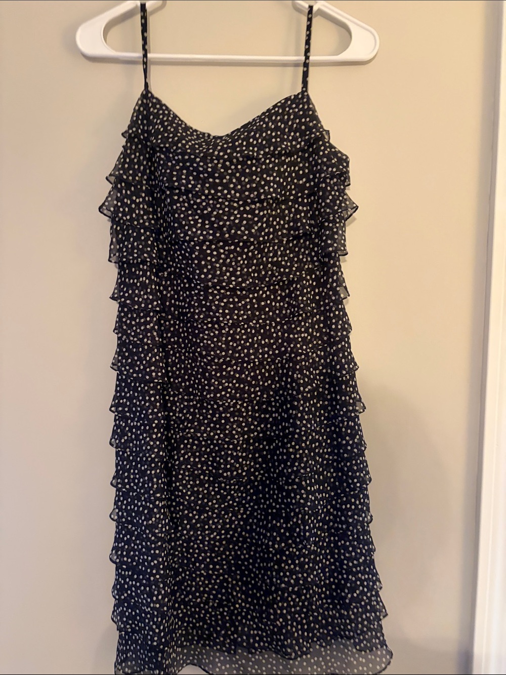 Talbots Black and White Polka Dot Ruffle Slip Dress